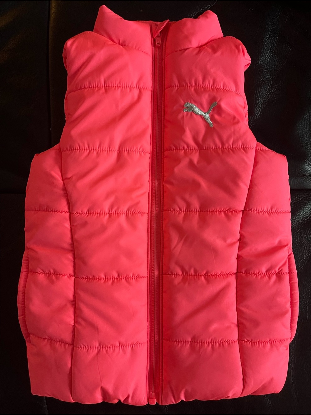 PUMA Girls Quilted Puffer Vest Neon Hot Pink Size XXS 3/4